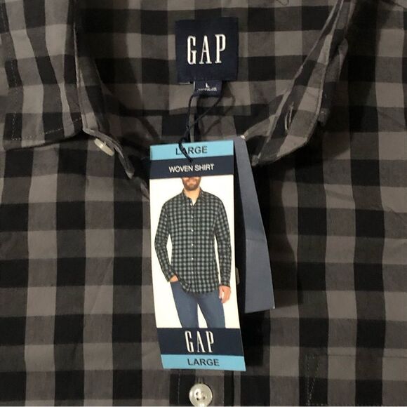 NEW Gap Mens Black/Grey Button Down Shirt (L) - Picture 2 of 5